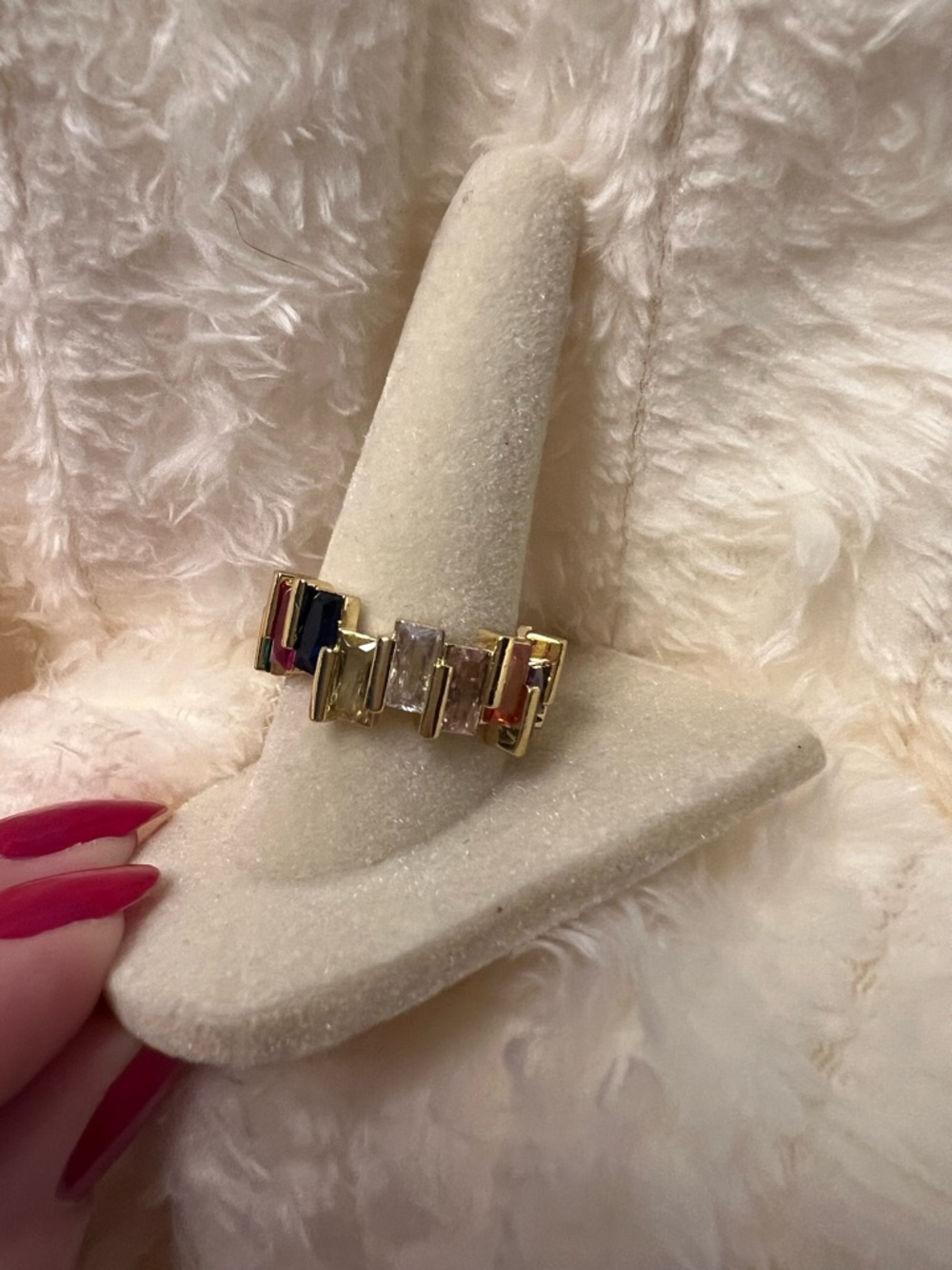 Gold Multi-Stone Statement Ring - Multi Colored & Adjustable - Picture 3 of 12